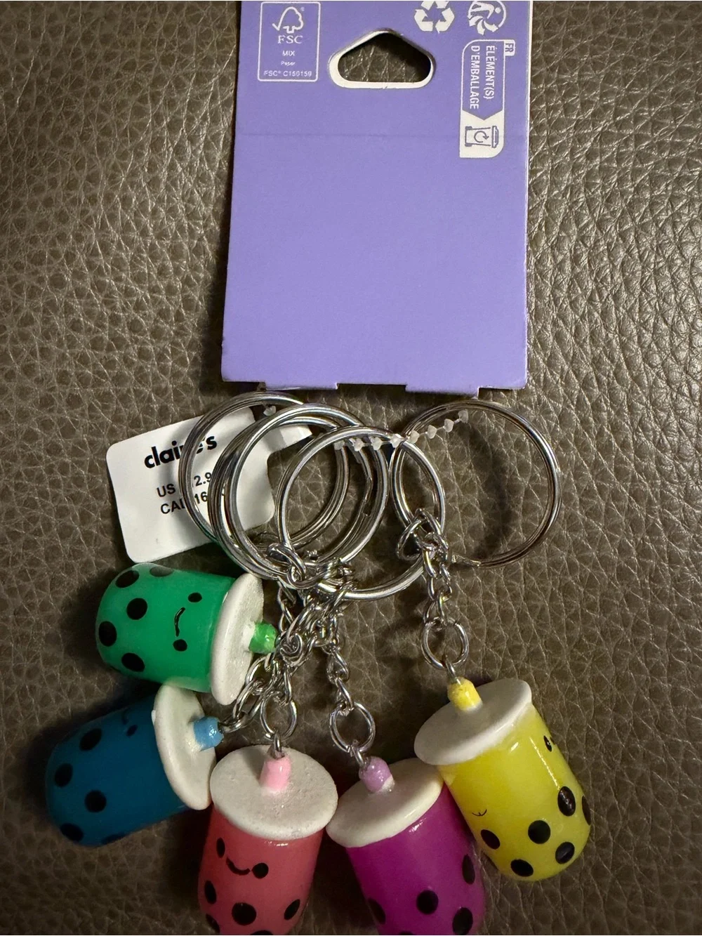 Claire's Bubble Tea Keychain Set - Yellow, Blue, Pink, Purple, Green